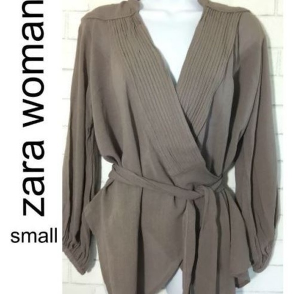 Zara Tops - Zara Woman's semi sheer brown wrap over blouse